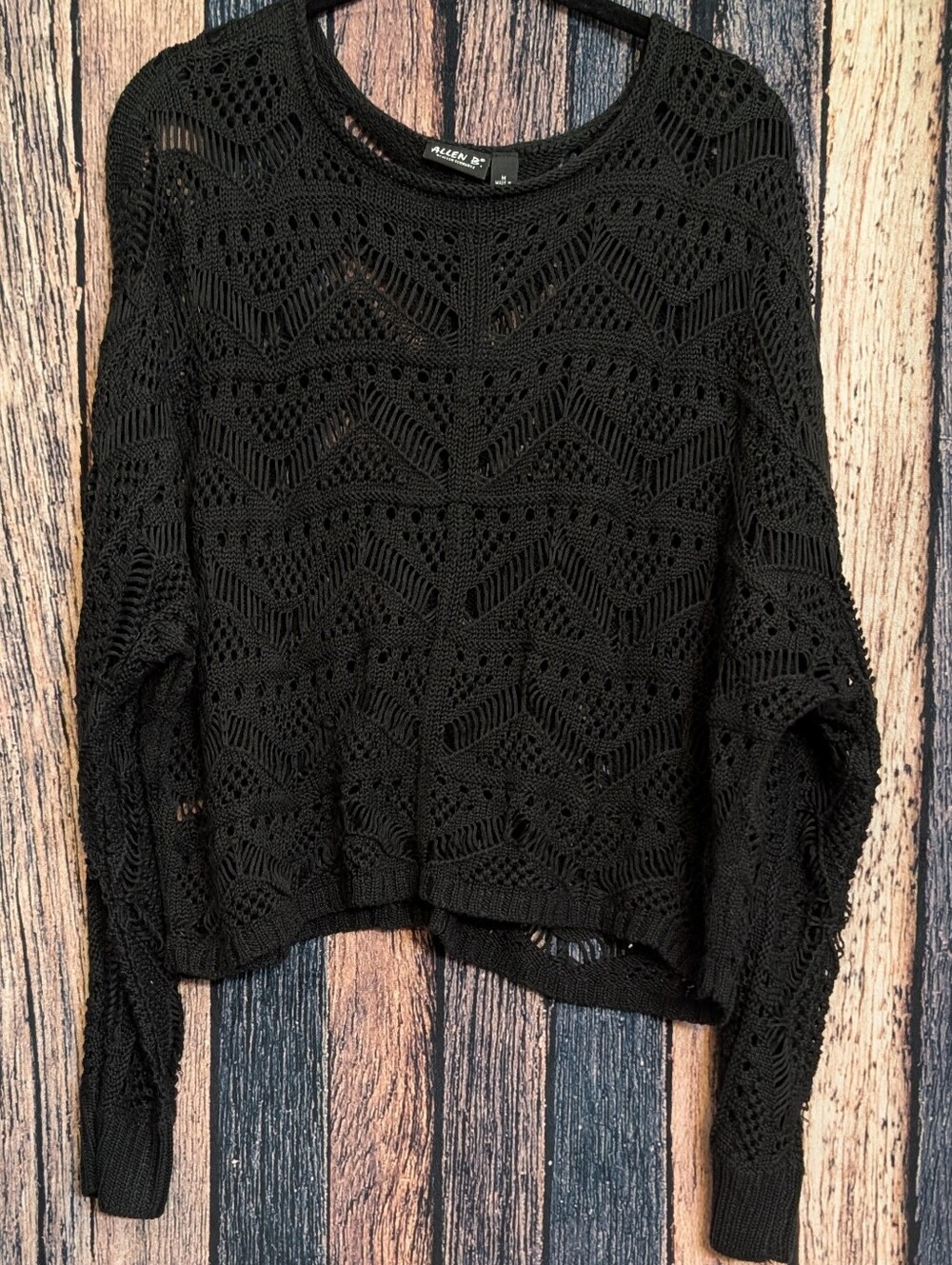 Lacy Weave Crop Black Sweater